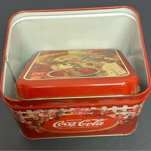 Coca-Cola Coke Vintage 6 in. Square Tin Decor Woman Floral Logo - Picture 8 of 13